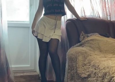 Sexy Teen Girl In Belly Shirt and Miniskirt and Pantyhose