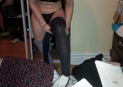 Wife trying on pantyhose