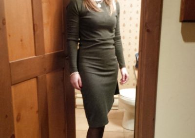 Wife In Sexy Green Dress and Black Pantyhose