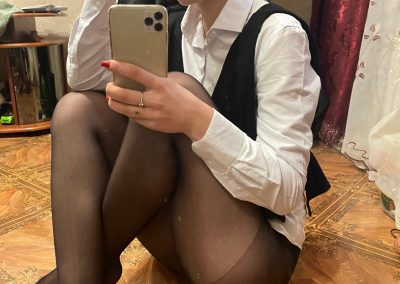 Girl Wearing Glasses In Black Pantyhose Sending Selfie