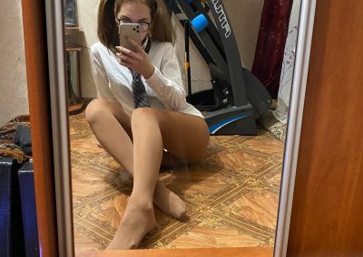 Pantyhose Selfie of Girl Sitting