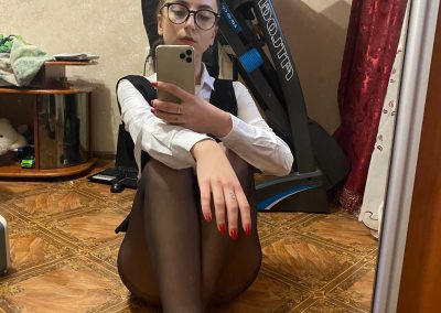 Sexy Secretary Sitting Taking Pantyhose Selfie
