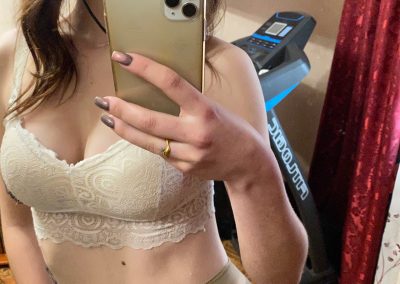 College Girl in sports bra, hatand pantyhose selfie