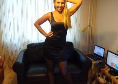 Pretty Blonde MIlf In Black Miniskirt and pantyhose