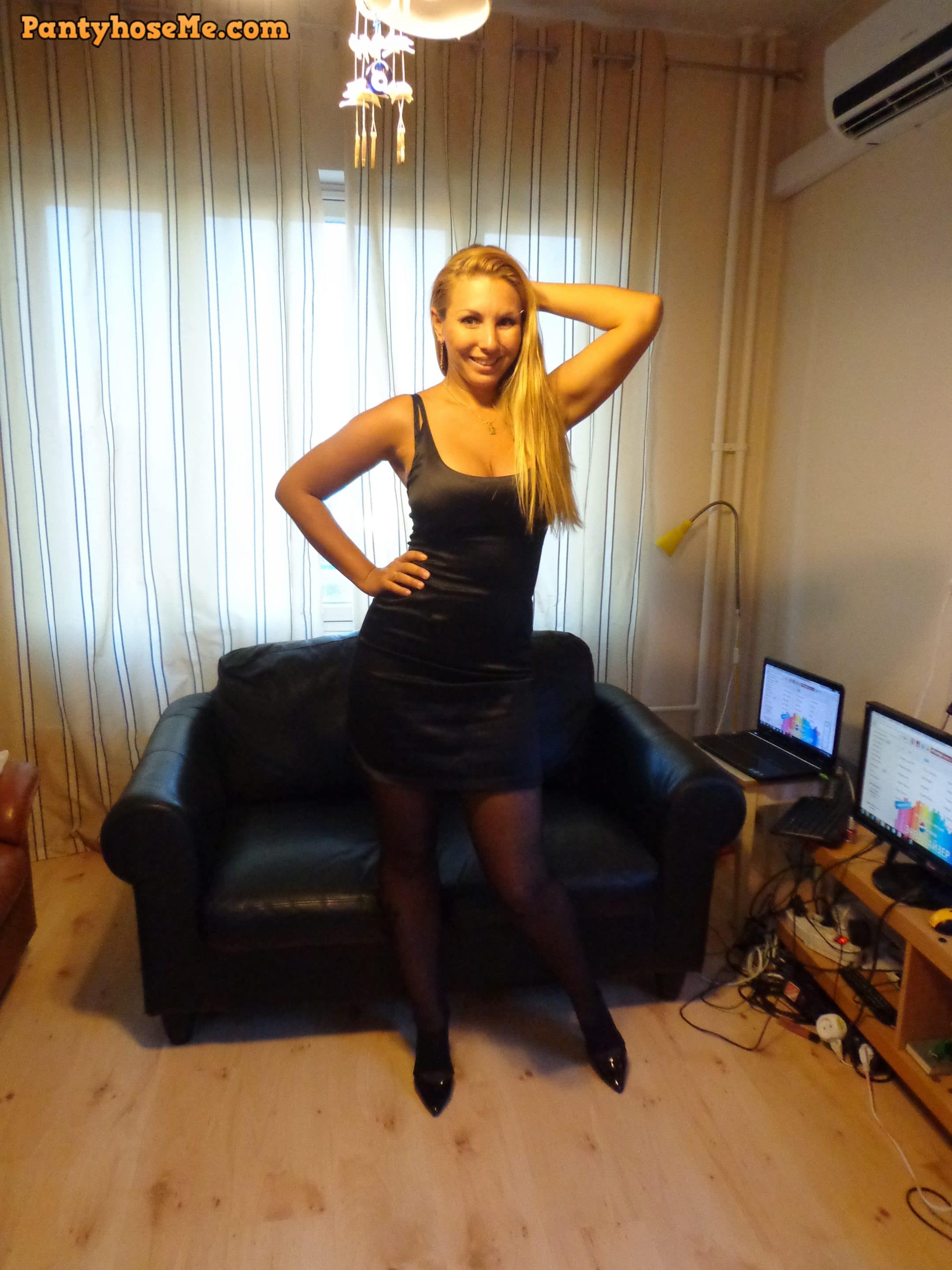 Blonde Milf In Black Dress and Black Pantyhose Getting Really Horny and  Naked | Sexy Amateurs and Candids All In Hosiery