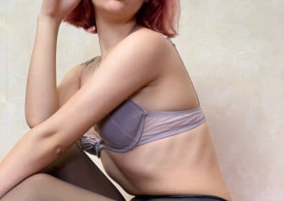 Sexy Pink hair girl wearing glasses and nylons