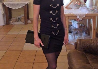 Classy Redhead in Black Dress, Black Pantyhose